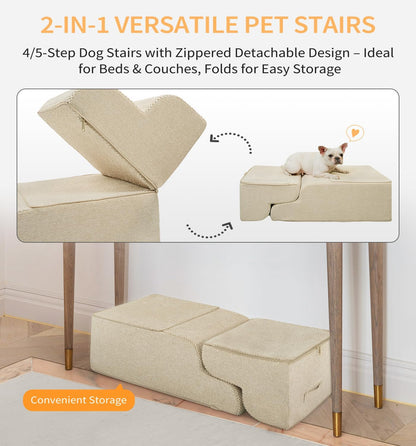 Made4Pets Dog Stairs Ramp for Small Dogs 15.7" H, 3-Step Dog Steps for Bed Couch Sofa and Chair, 35D Foam Pet Steps for Small Dogs and Cats, Non-Slip Bottom Pet Stairs, Grey
