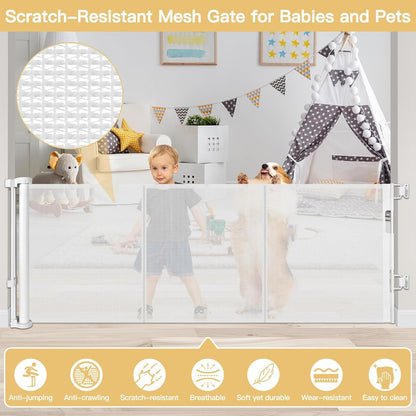Reinforced 28 Inch Tall Retractable Baby Gates for Dogs, Easy Step Over Pet Gate with Support Rods, 55" Wide Retractable Dog Gate, Puppy Gates for The House Short Dog Gate for Stairs, Doorways, White