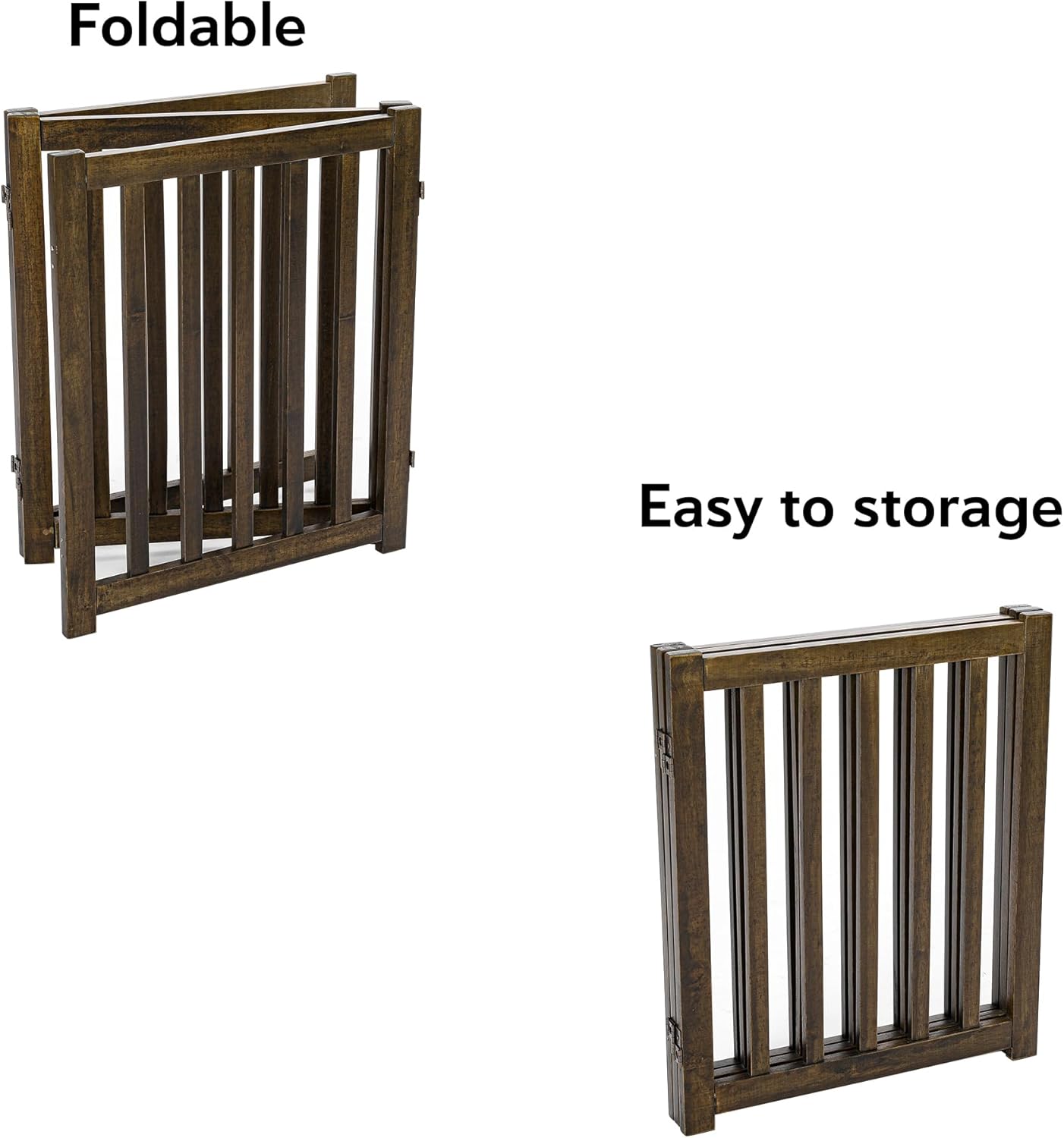 LZRS 2-Panel Wooden Free Standing Foldable Dog Gate Indoor – Solid Hardwood 24" High, Step-Over Safety Pet Gate for Doorways, Stairs & Small Spaces - Indoor Use, White