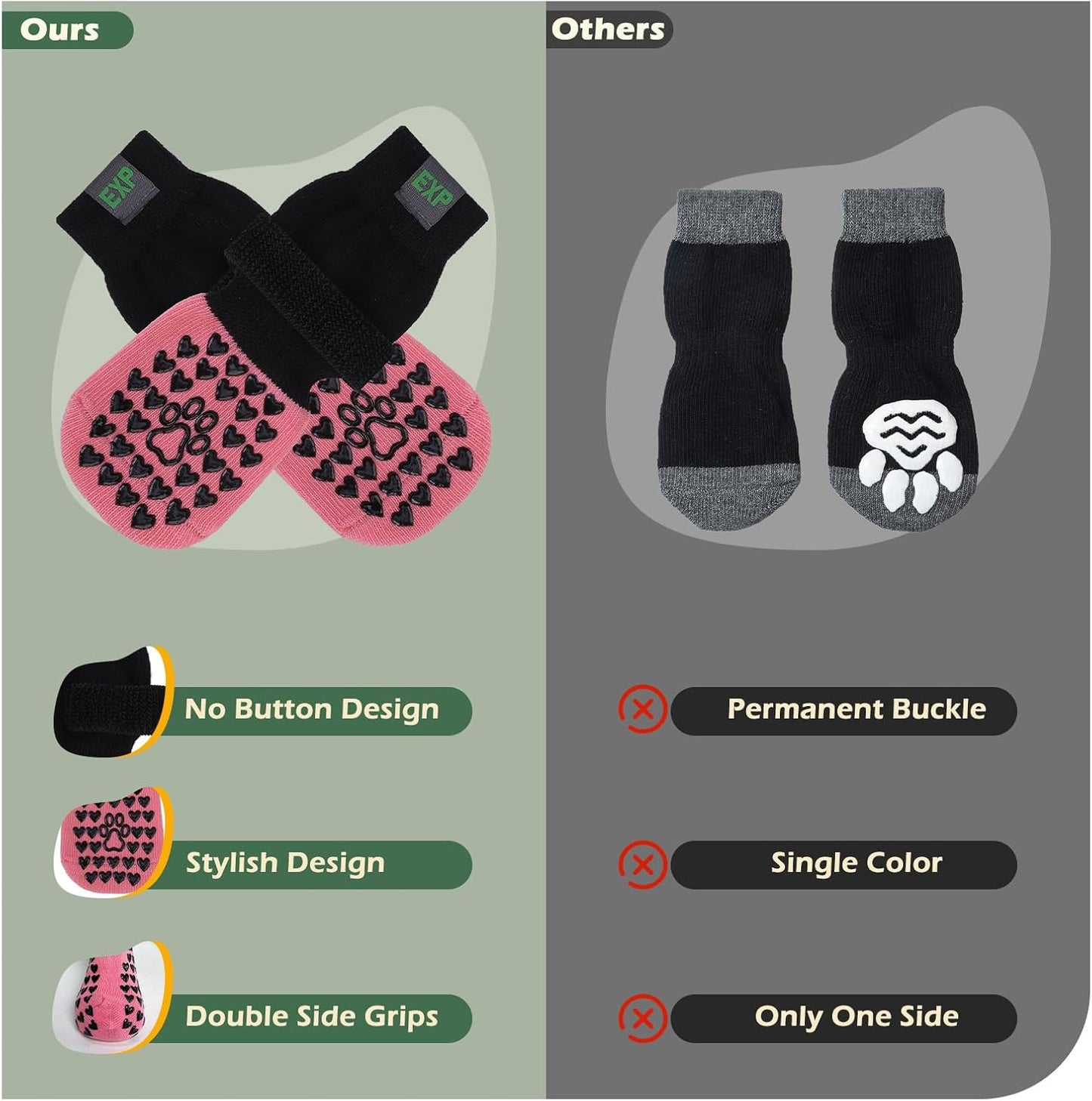 EXPAWLORER Anti Slip Dog Socks to Prevent Licking Paws, Dog Shoes for Hot Pavement Walk, Dog Booties for Hardwood Floors, Dog Boots & Paw Protectors with Grippers for Small Medium Large Senior Dogs M