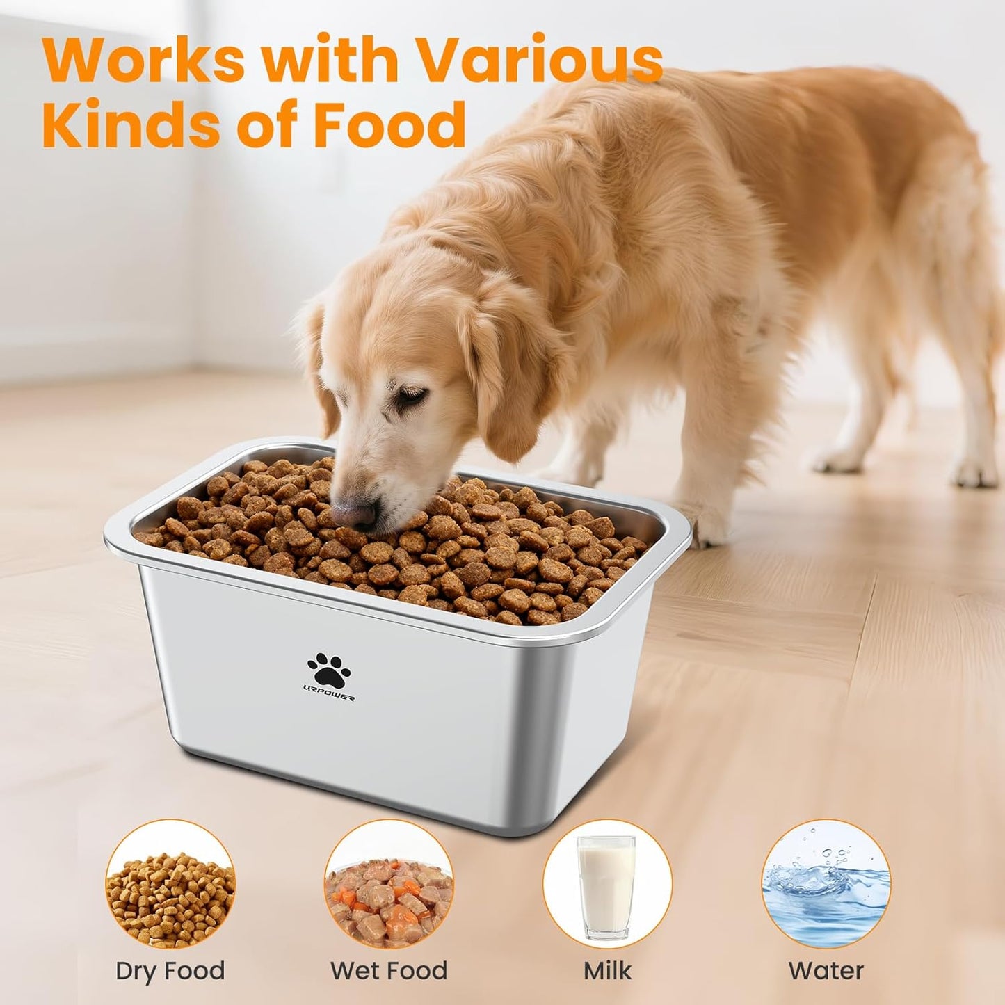URPOWER 2 Pack 1.25 Gallon Large Dog Water Bowl, Thickened Stainless Steel Dog Water & Food Bowls with Non-Slip Mat, Spill-Proof Metal Pet Bowl Set for Medium, Large, X-Large Dogs, Indoor/Outdoor Use