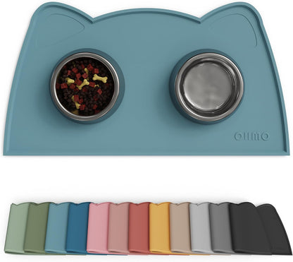 OHMO - Cat Food Mat, Silicone Pet Feeding Mat for Floor Non-Skid Waterproof Dog Water Bowl Tray, Easy to Clean Pet Placemat (Erythrinus, 18 * 9.8'')