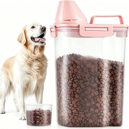 SenseYo 2.5lb Pet Food Storage Container with Measuring Cup, 3L Cat Food Storage Container Dog Food Storage BPA Free for Small Dog, Cat, Bird (Pink)