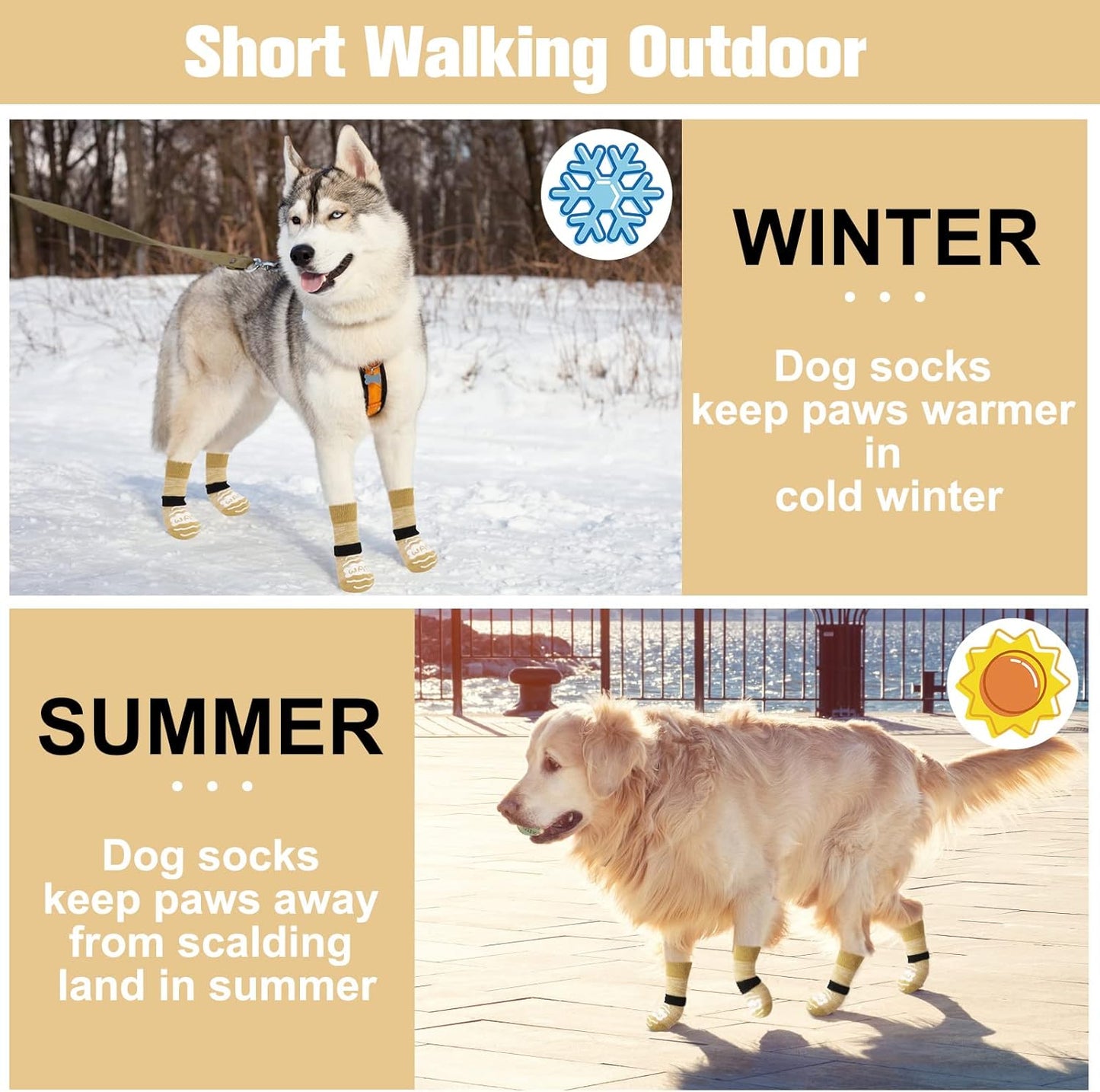 BEAUTYZOO Anti-Slip Dog Socks,Dog Shoes for Hot/Cold Pavement,Paw Protectors with Grips 3 Pairs for Puppy Small Medium Large Senior Old Dogs,Dog Socks to Prevent Licking and Hardwood Floor Protection