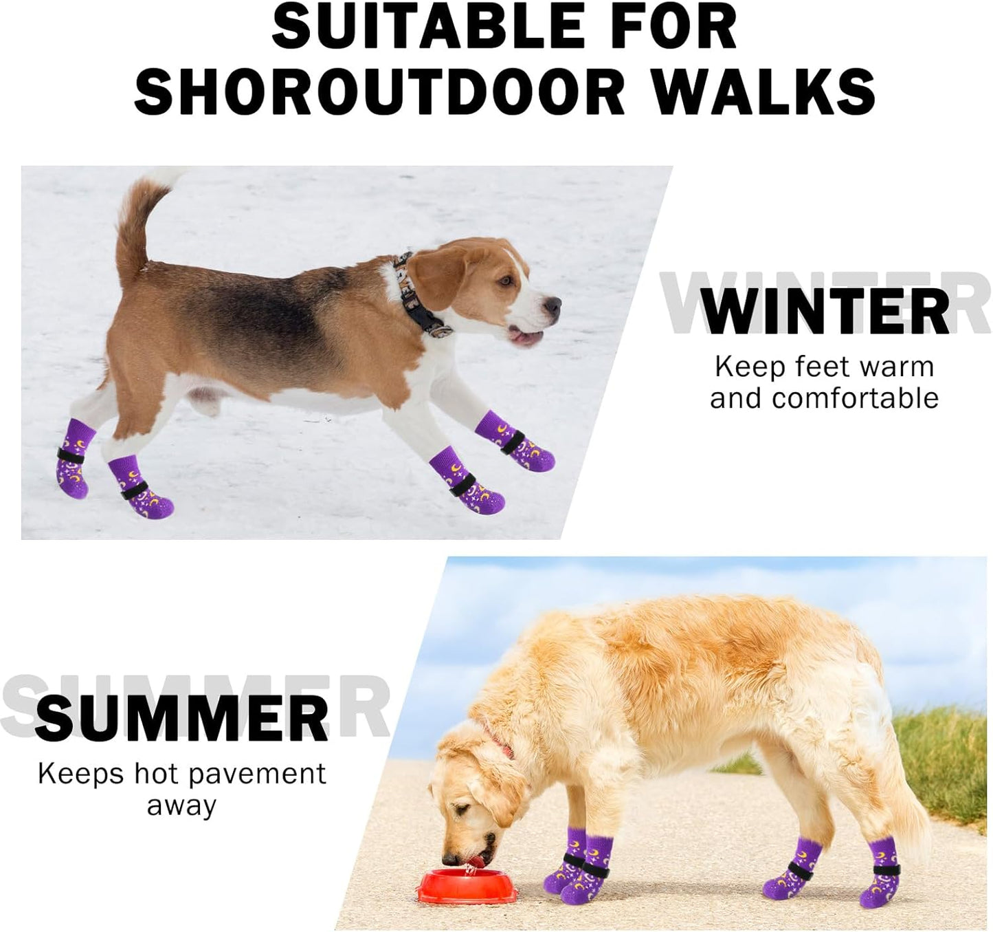 SCENEREAL 6Pcs Anti Slip Dog Socks to Prevent Licking Paws for Hot/Cold Pavement, Dog Grippy Socks for Hardwood Floors, Dog Shoes for Boots & Paw Protectors for Puppy Small Medium Large Senior Dogs
