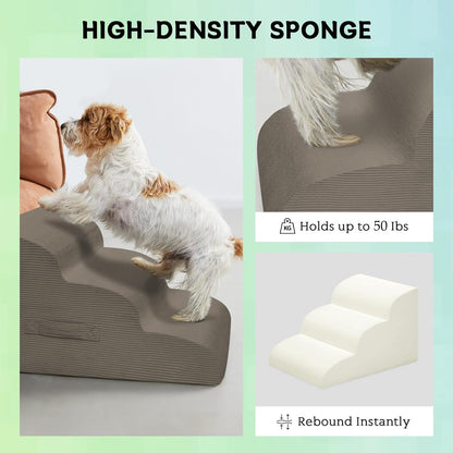 Mesa Lemon Dog Stairs & Steps for High Beds, 3 Steps High Density Foam Waterproof Dog Ramp for Small Dogs and Cats, Pet Stairs with Removable Washable Cover for Bed, Couch, Sofa and Car (H:16")