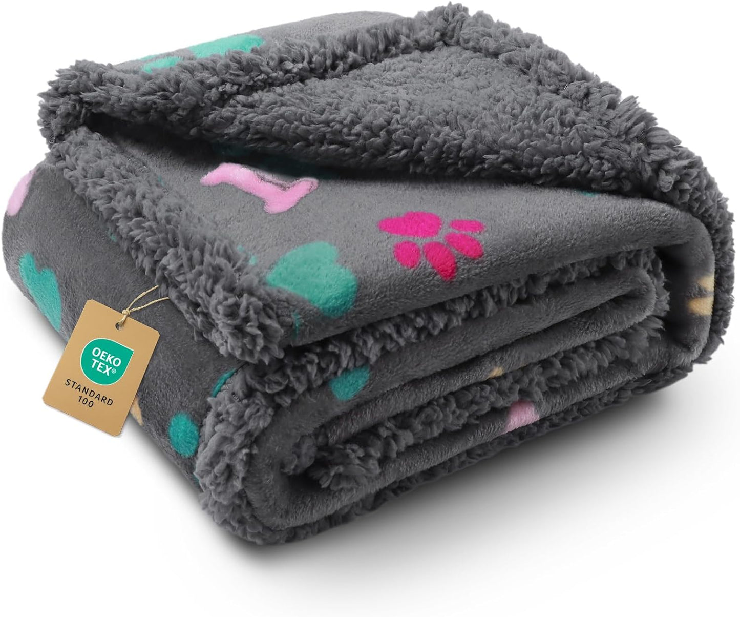 Luciphia Waterproof Pet Blankets for Couch Sofa Bed Cover Cat Liquid Pee Proof Washable Soft Fluffy Large Dog Blanket Reversible Furniture Protection Puppy Grey Paw Thicken Small（40" x 28"）