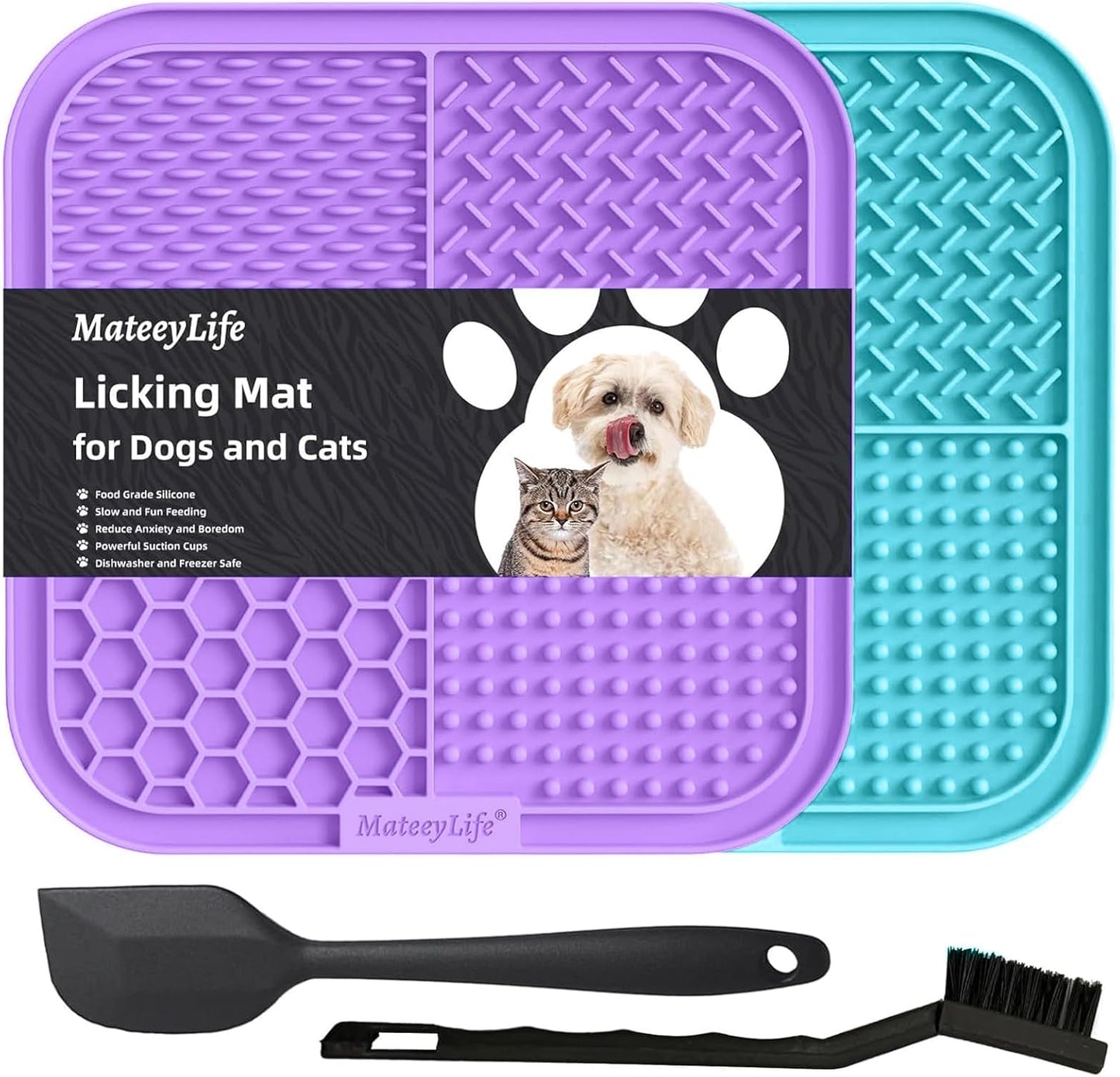 MateeyLife 2PCS Small Lick Mat for Dogs and Cats, Licking Mats for Dog Anxiety Relief, Cat Peanut Butter Lick Pad for Boredom Reducer, Dog Treat Mat Perfect for Bathing Grooming Blue&Green