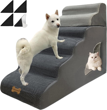 Necrely 4-Step Dog Stairs for High Beds 18-24 Inch Pet Steps 2 3 4 5 Tier Ladder Non-Slip Sturdy Ramp Small Medium Large Dog Steps to Couch Bed Old Dogs Balanced Pet Stairs for Getting on Bed
