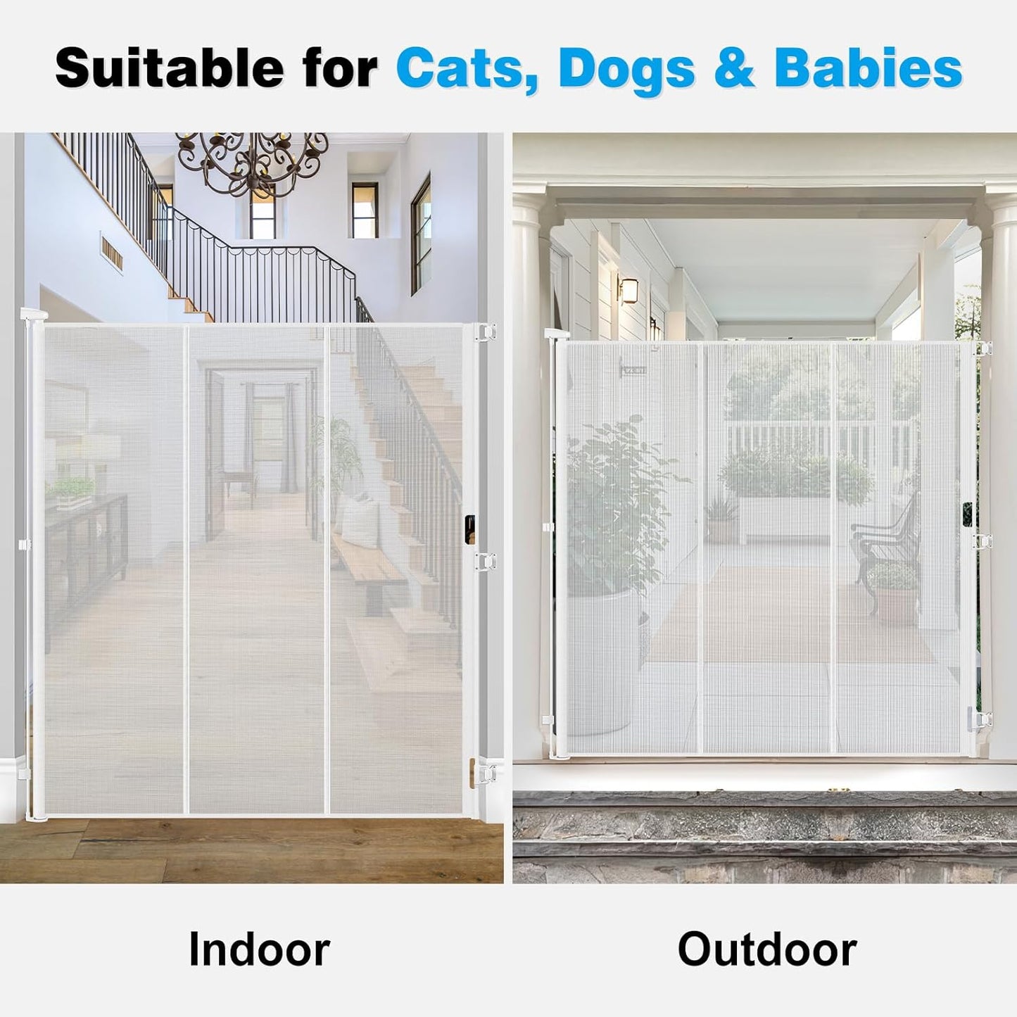 Reinforced 65" Extra Tall Pet Gate for Doorway, Jump-Resistant & Prevent Crawling Underneath Retractable Baby Gates Extra Tall, 0-55" W Retractable Dog Gate for Pet, Dogs, Cats, Puppies, Babies, Black