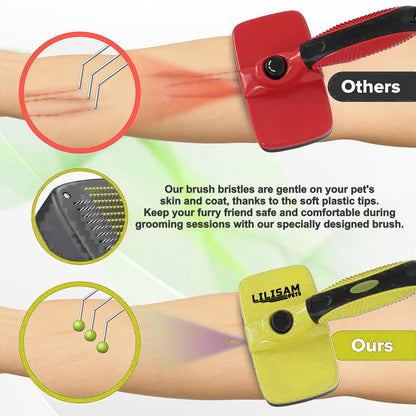 Pet Self Cleaning Slicker Brush and Grooming Comb - Gently Removes Loose Hair, Tangles, and Dirt - Skin Friendly Deshedding Grooming Tool for Hair Dogs & Cats - Pet Supplies Accessories (Purple)