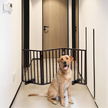 4 Panels Wooden Dogs Fence,Free Standing Pet Gate for Dog Cat,Wooden Indoor Foldable Dog Gate,Wide Pet Puppy Safety Fence,with Support Feet,for Hallways, Stairs, Doorways, Halls, Kitchen (Brown)