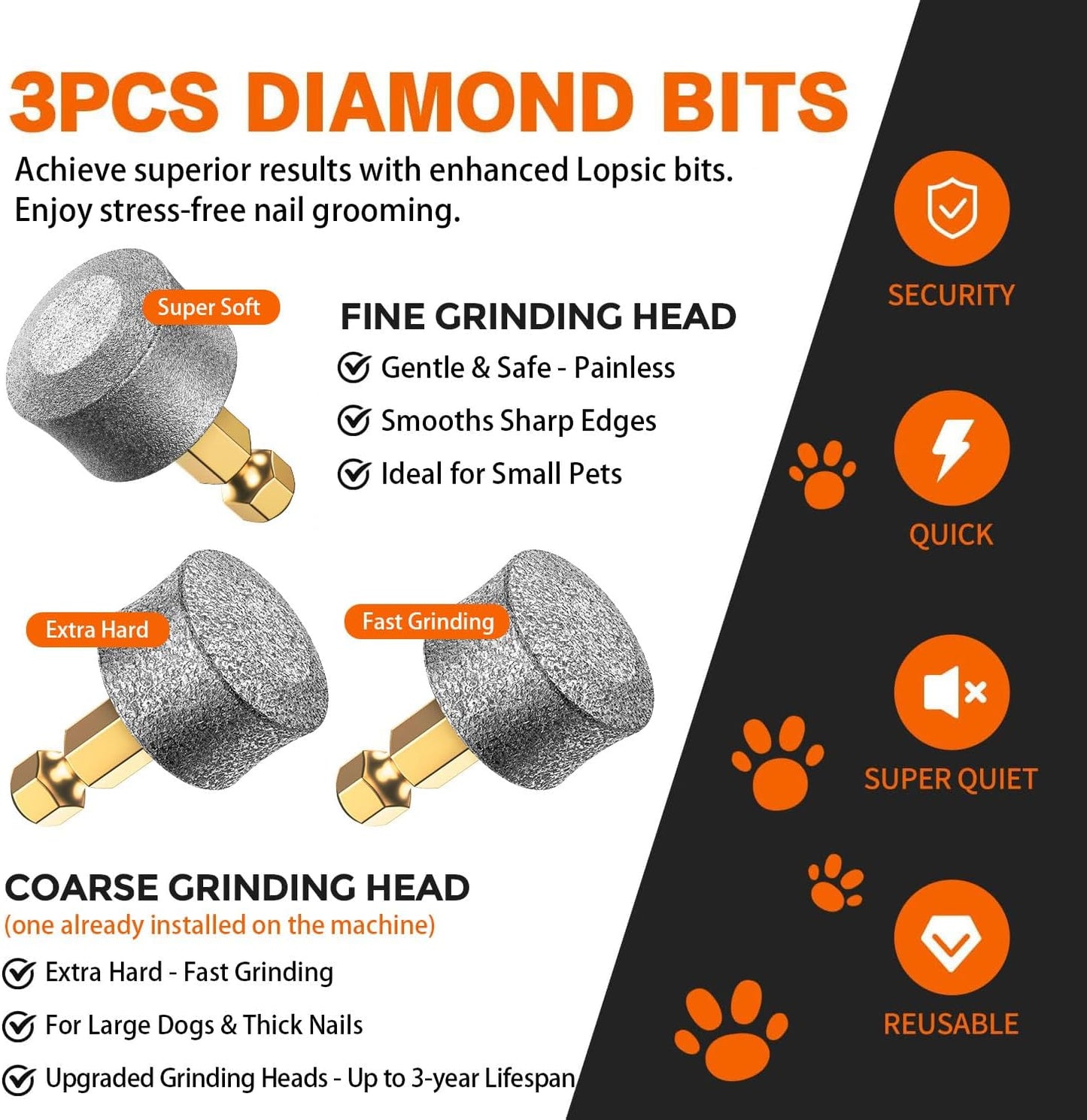 Whisper Quiet Dog Nail Grinder with 4 LED Lights, Safe & Stress-Free for Sensitive Dogs Cats of All Breeds & Sizes, 3 Grinding Bits, 3-Speed, Pet Nail Trimmers, Rechargeable Painless Grooming Kit