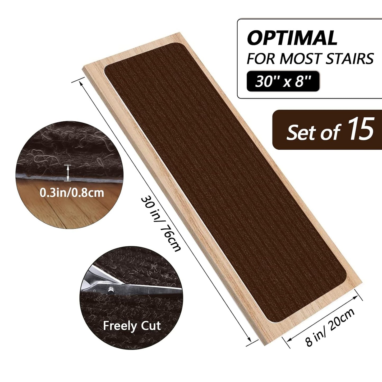 Stair Treads for Wooden Steps Carpet, Non-Slip Stair Runner Indoor Outdoor Stair Tread Mats Covers Pads, 19" x 31"Matching Landing Step Runner for Elders, Kids and Dogs (19" x 31", Black)