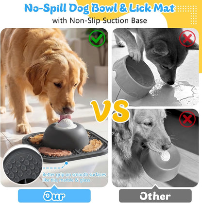 Slow Feeder Dog Bowls & Lick Mat for Liquid and Thick Treat, Anti-Slip Dog Lick Bowl with Interactive Rolling Ball, 5/6 Cup Pup Licking Toy for Large Medium Small Dogs and Cats Blue