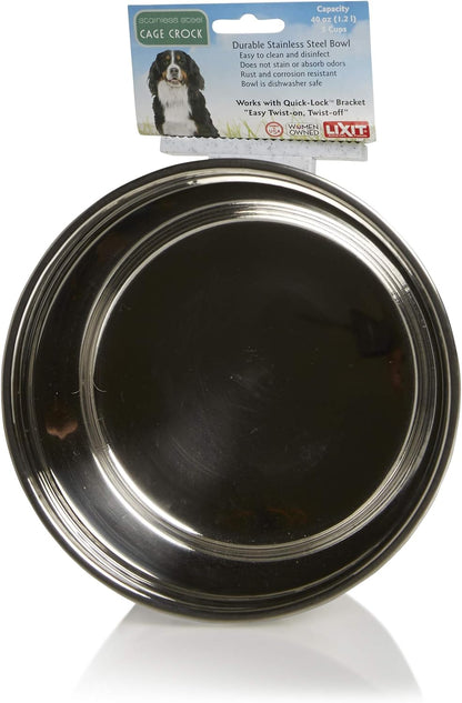 Lixit® Stainless Steel Kennel Food or Water Bowl - Non Spill Hanging Removable Crate Bowls - Carrier Cage Dish for Dogs or Cats for Feeding and Drinking (Stainless Steel, 10 Ounce)