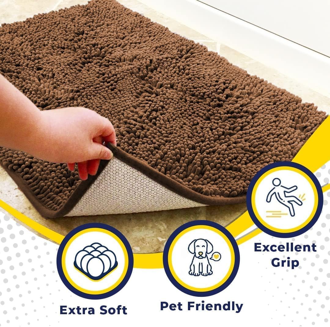 Muddy Mat® Pack of 3 Highly Absorbent Microfiber Dog Door Mat and Pet Rug, Non Slip Thick Washable Area Mat Soft Chenille for Kitchen Bathroom Bedroom and Outdoor - Beige Small, Medium & Large