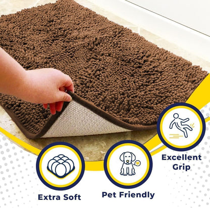 Muddy Mat® Pack of 3 Highly Absorbent Microfiber Dog Door Mat and Pet Rug, Non Slip Thick Washable Area Mat Soft Chenille for Kitchen Bathroom Bedroom and Outdoor - Beige Small, Medium & Large