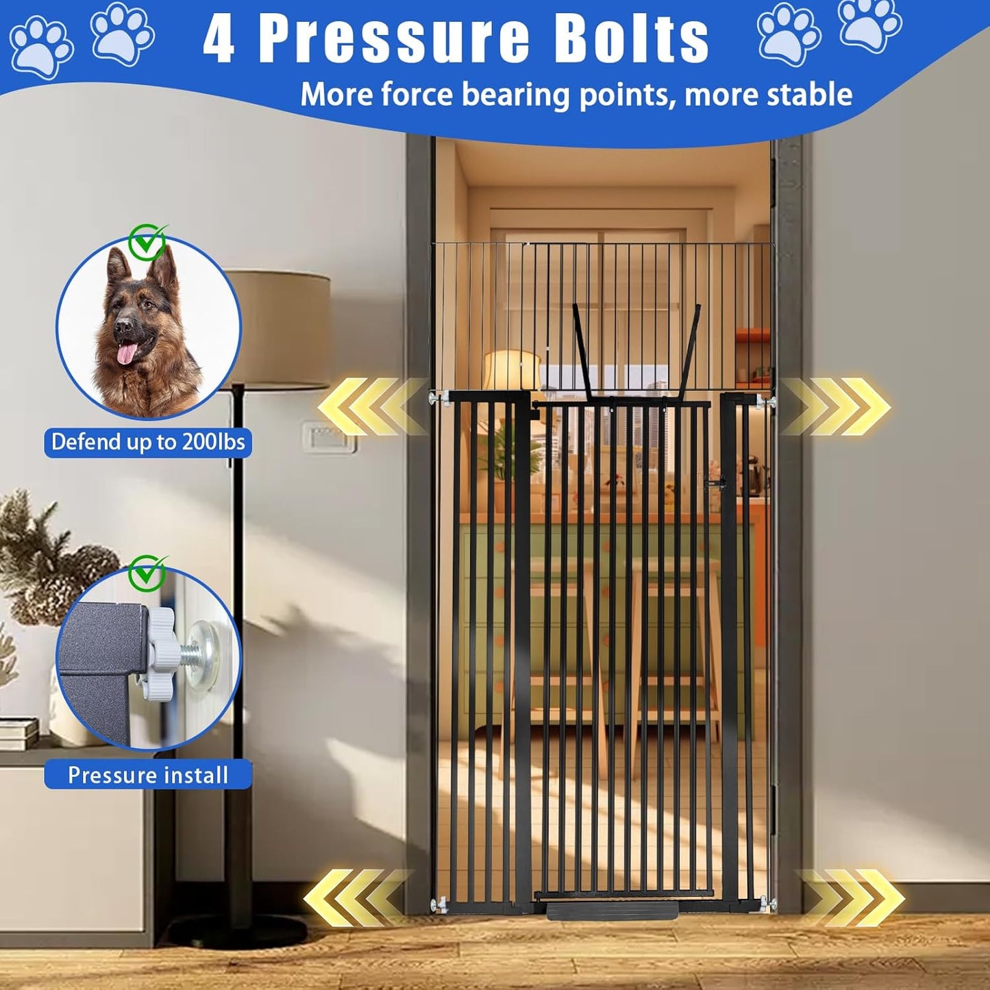 Rgqphantom 71 inch Extra Tall Gate Pet Gate,30.5"-48" Extra Wide Pressure Mounted,Cat Gates for Stairs, Kitchen,Doorways (Black)