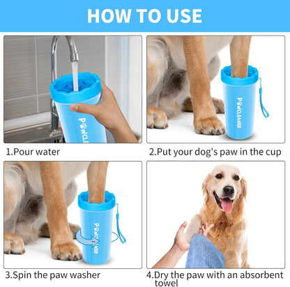 Professional 7 in 1 Dog Paw Cleaner for Dogs & Cats - Includes 1 Portable Paw Washer, 1 Bath Brush, 2 Dog Toothbrushes and 3 Absorbent Towels Note: Fits Paws up to 2 Inches Wide (Small, Blue)