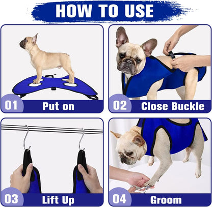 Pet Dog Grooming Hammock for Nail Trimming,Dog Restraint Hanging Harness for Nail Clipping,Dog Grooming Sling for Large Dogs with Nail Clippers/Nail File/Pet Comb,Claw Care(XXL for 90lb)