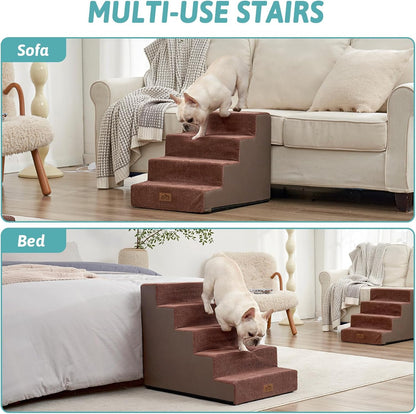 COZY KISS Dog Stairs for Small Dogs, 4 Tier Wider Pet Stairs for Couch and Beds, 17.7" H Non-Slip Dog Steps for Old Cats, Puppy, Small Medium Dogs, 17.7x23.6x17.7 inch, Beige