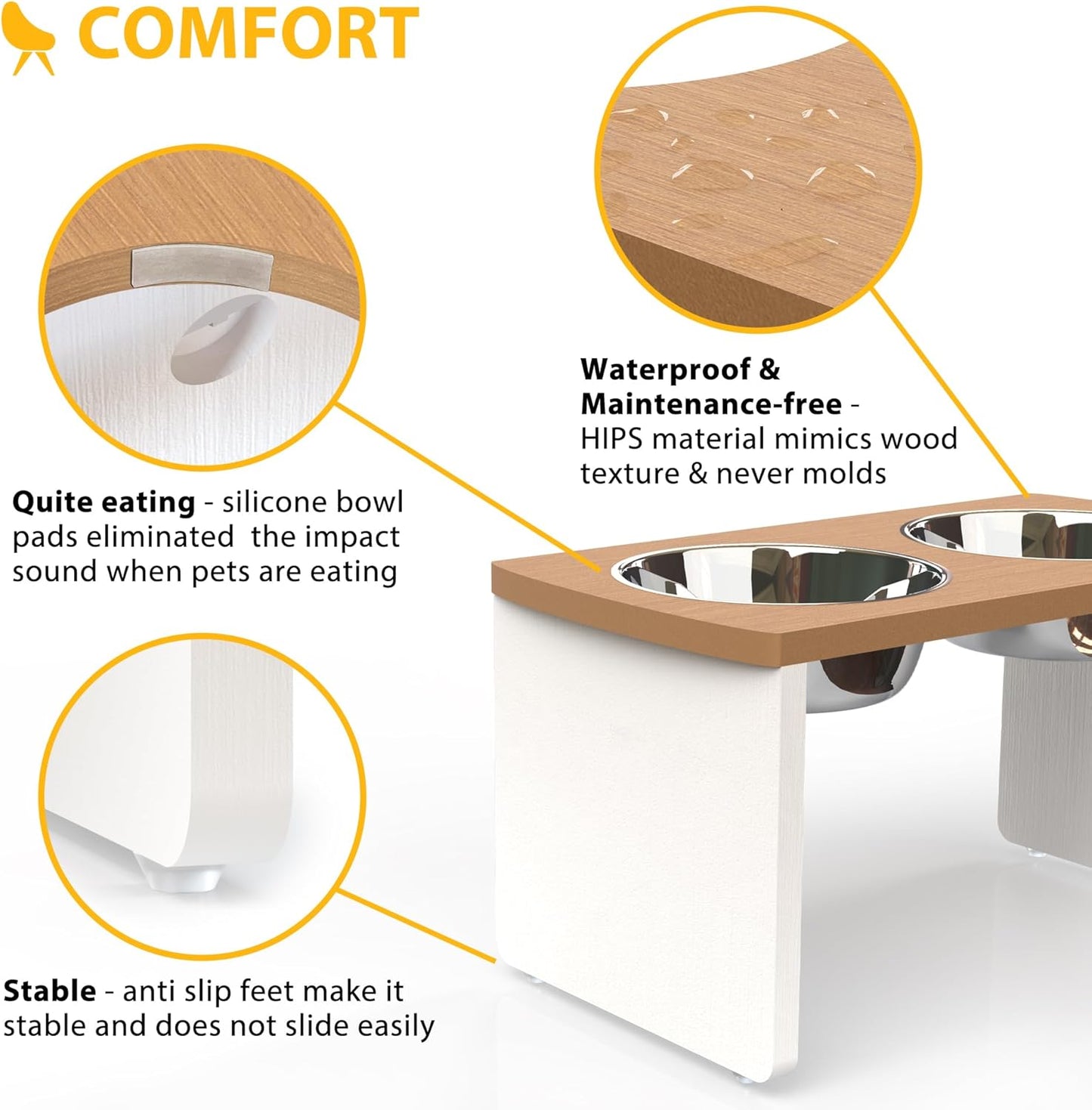 Elevated Dog Bowls, Bamboo Raised Dog Bowl for Medium Dogs, with 2 Stainless Steel Bowls (7'' Tall-40 oz Bowl)