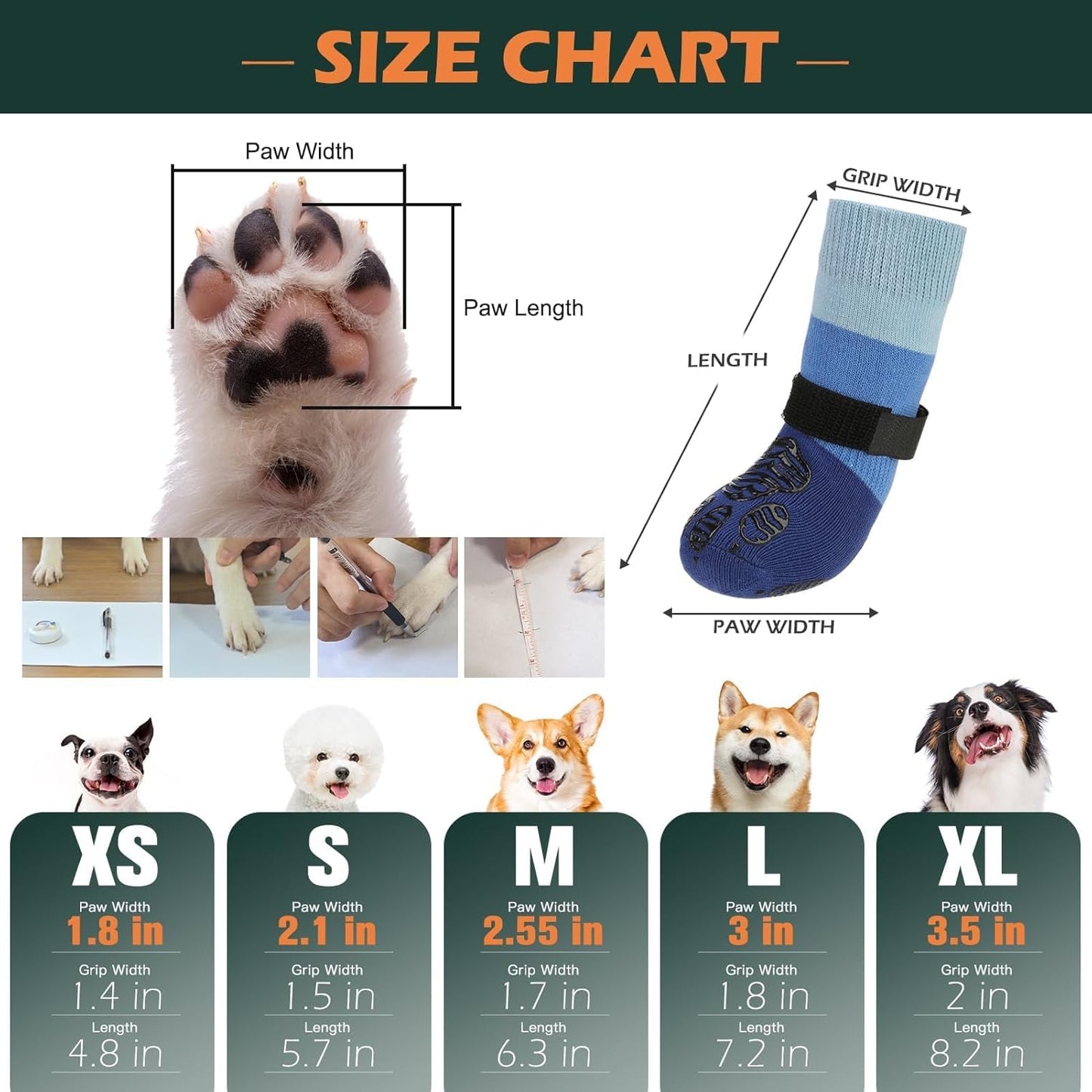 EXPAWLORER Anti Slip Dog Socks to Prevent Licking Paws, Dog Shoes for Hot Pavement Walk, Dog Booties for Hardwood Floors, Dog Boots & Paw Protectors with Grippers for Small Medium Large Senior Dogs M