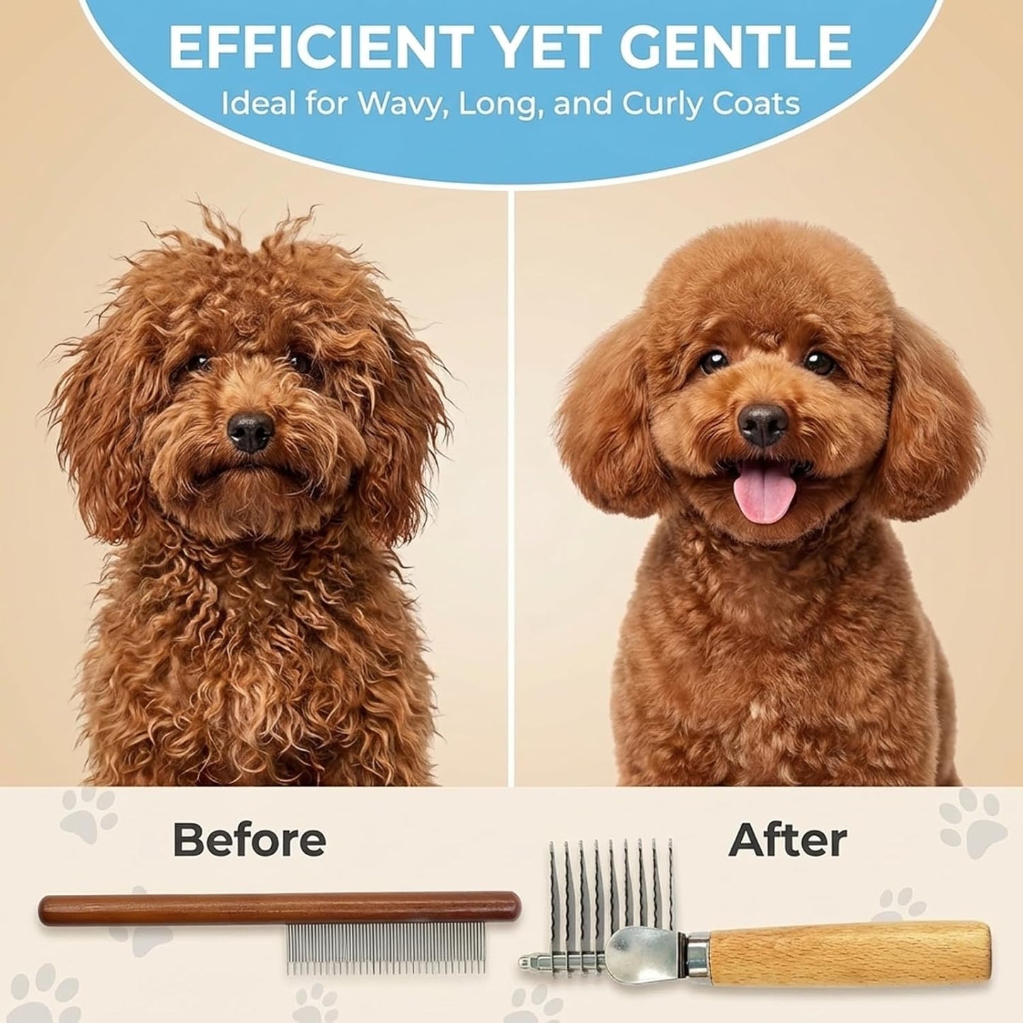 Dematting Comb for Dogs, Professional Dog Dematting Brush and Dematting Fur Rake Comb for Dogs, Long Steel Blades for Mat and Tangle Removal, Ideal for Long-Haired Breeds and Multi-Pet Households
