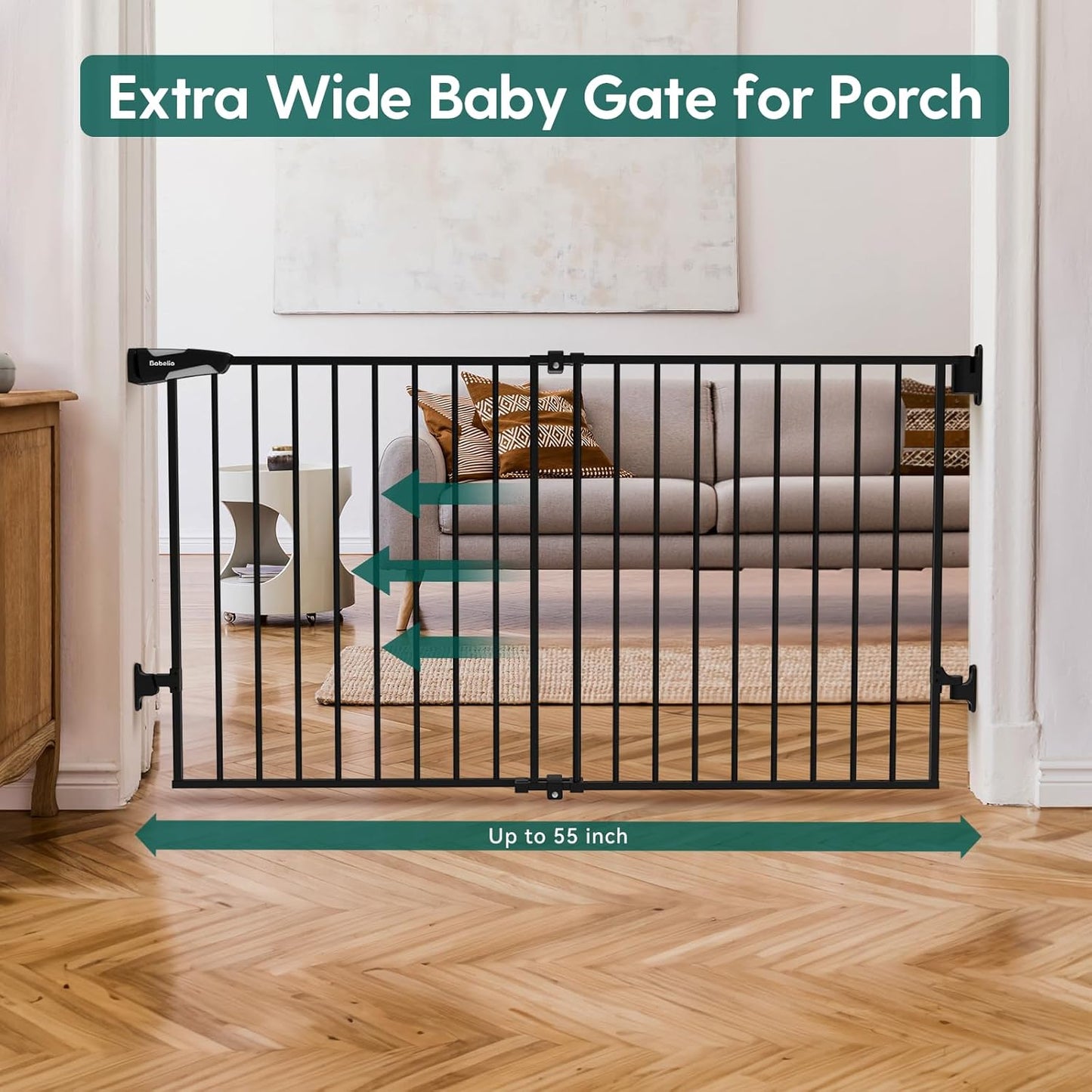 Babelio Baby Gate for Stairs, Kitchen & Doorways, 26-43" W 28" H No Bottom Bar| Easy Installation| One-Handed Operation| Auto-Close| Hardware Mount (Drill Needed) Safety Dog/Pet Gate Indoor (White)