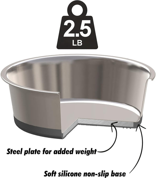 2.5 lb Weighted Dog Bowl - No Slip, No Tip - Heavy Stainless Steel Dog Bowl with Silicone Rubber Foot