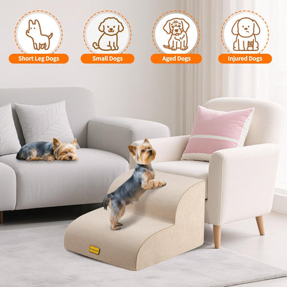 Gimars Upgraded 55CM Long Wide Steps 2 Step Dog Stairs for Small, Medium & Senior Dogs, 30CM High Ramp with 33D High-Density Foam, Linen Cover, Non-Slip Base, Supports 30KG, for Bed & Sofa