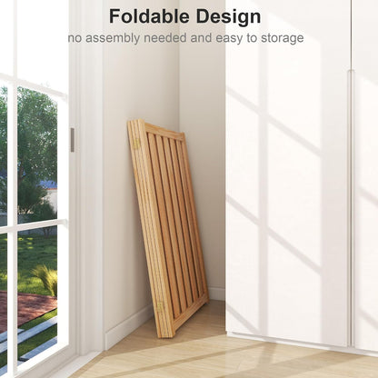 36" Height Extra Tall Freestanding Pet Gate, Solid Wood Folding Safety Fence Wooden Dog Gate with 2 PCs Support Feet Ideal for Stairs, Doorways, Halls, Kitchens, Heavy Duty Gates, 3 Panels, Oak