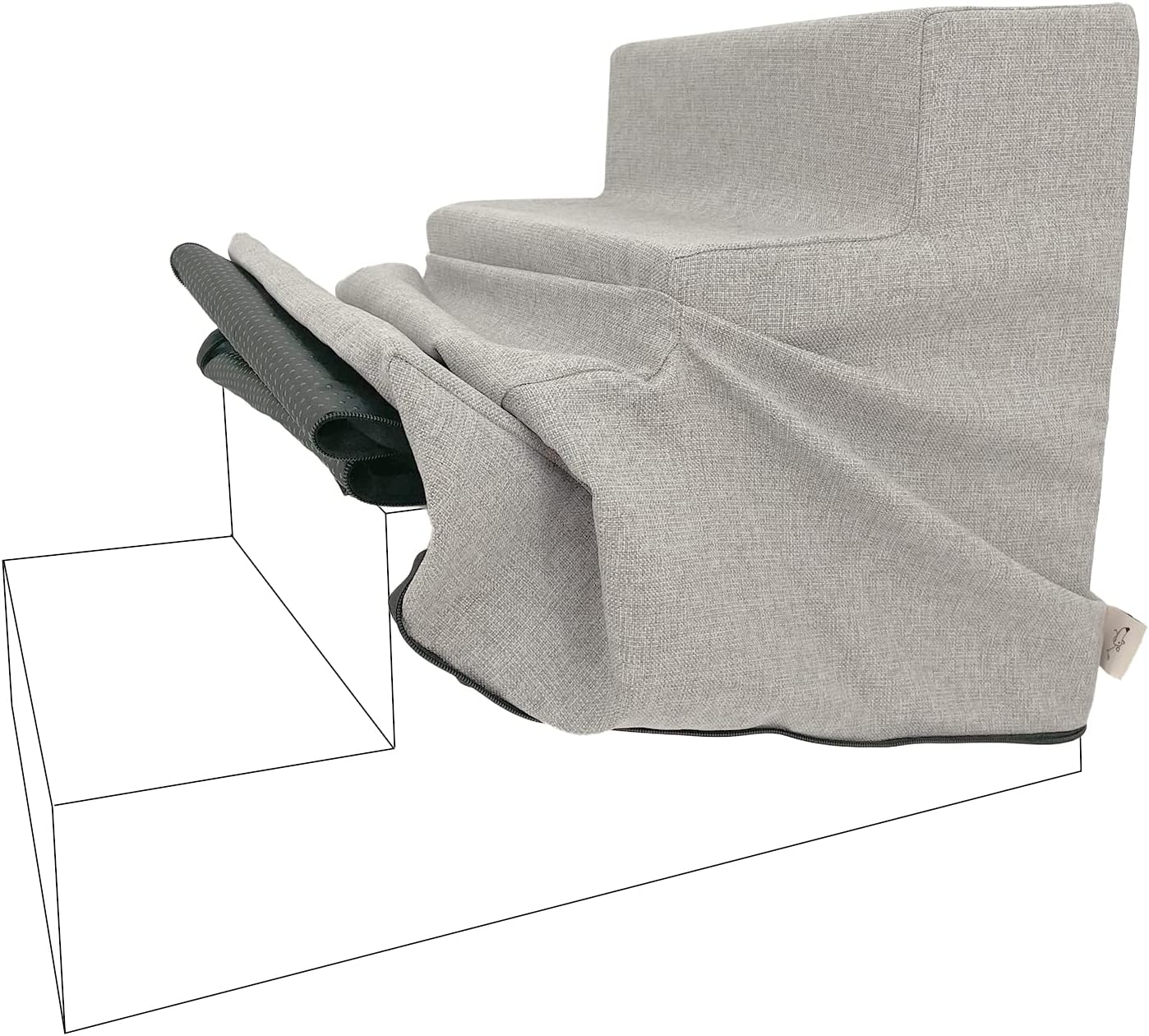 Best Pet Supplies Foam Pet Steps Cover for Small Dogs and Cats, Portable Ramp Stairs for Couch, Sofa, and High Bed Climbing (Cover Only) - Ash Gray Linen, 3-Step (Cover Only)