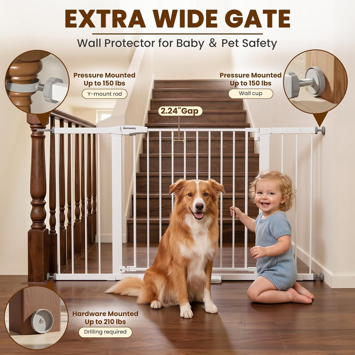 Mumeasy 36" High Extra Tall Dog Gate, 29.6"-40.5" Wide Pressure Mounted Tall Baby Gate for Dog, Auto Close Pet Gate with Door for Stairs,Doorways,House,Black