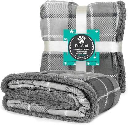 PetAmi Waterproof Dog Blanket for Couch, Large 60x40, Pee Proof Sherpa Fleece Reversible Pet Throw, Furniture Protector for Bed Sofa Kennel, Soft Washable Cover for Medium Dogs Cats, Grey Sherpa