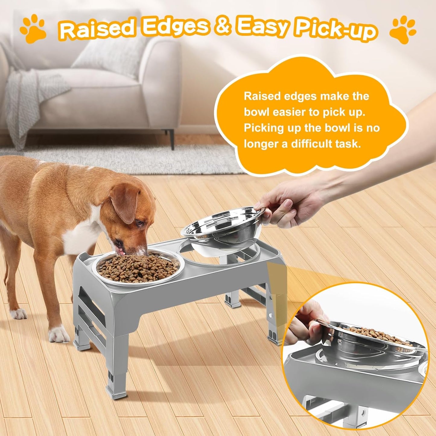 COMESOON Elevated Dog Bowls, 4 Height Adjustable Raised Bowl Stand with 2 Thick 50oz Stainless Steel Food Bowls Non-Slip Feeder Adjusts to 3.7'', 9.2'', 10.75'', 12.36'' Black, (DB-W01)