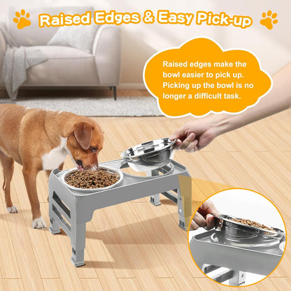COMESOON Elevated Dog Bowls, 4 Height Adjustable Raised Bowl Stand with 2 Thick 50oz Stainless Steel Food Bowls Non-Slip Feeder Adjusts to 3.7'', 9.2'', 10.75'', 12.36'' Black, (DB-W01)