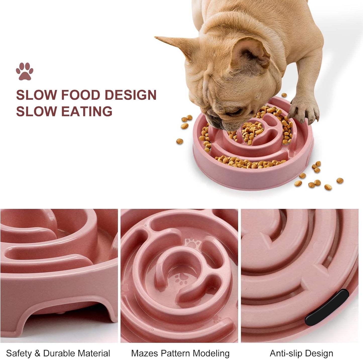 Ceramic Slow Feeder Dog Bowls with Anti-Slip, Slow Feeder & Non-Slip Design, Boredom and Anxiety Reducer, Suitable for All Breed Dogs and Cat (Ceramic-White)