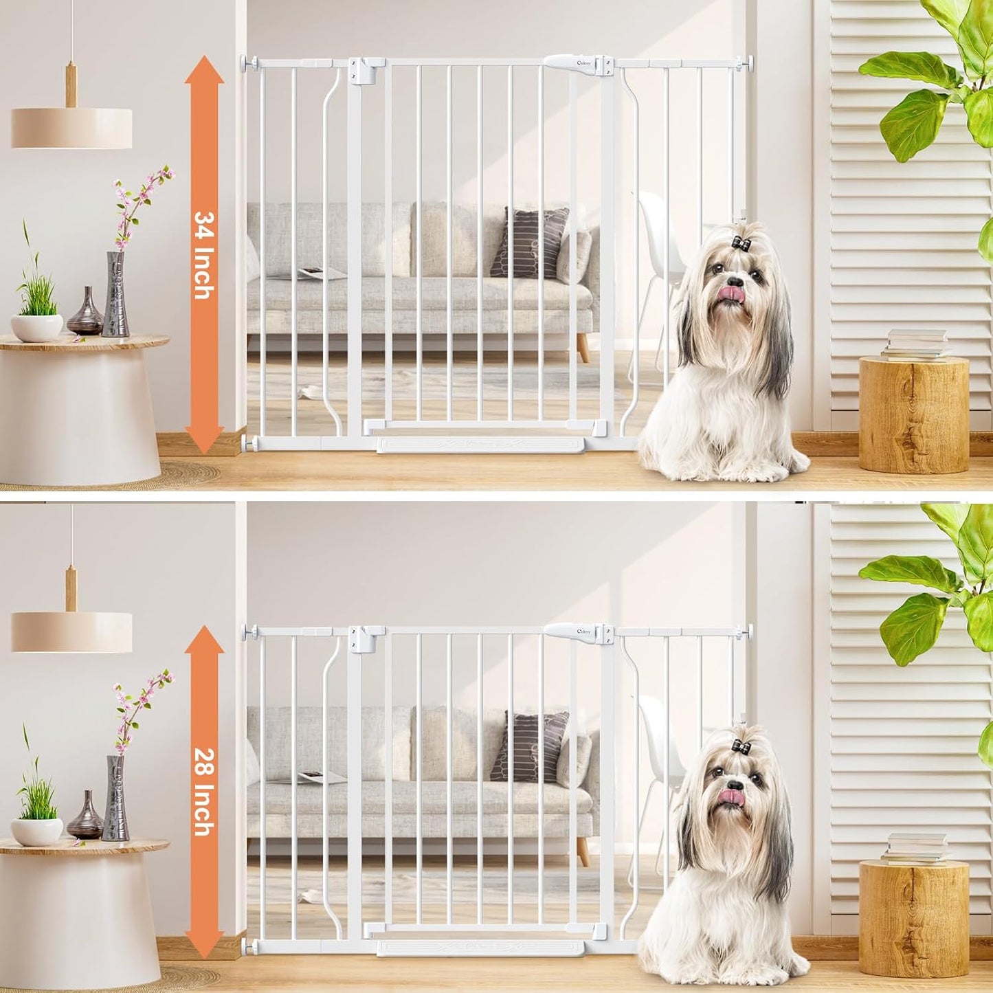 Baby Gate No Drilling, 29"-40" Auto Close Dog Gate Indoor for Doorways & Stairs, Pressure Mounted Adjustable Pet Gate, Easy Walk Through Child Gate for Children & Pets Stroller Friendly, White