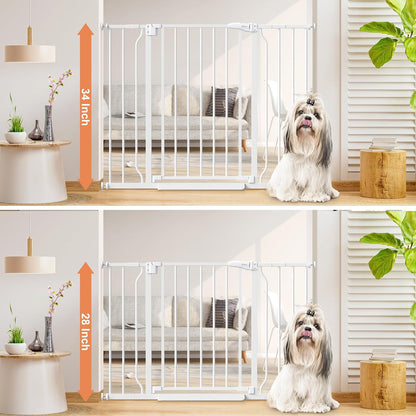Baby Gate No Drilling, 29"-40" Auto Close Dog Gate Indoor for Doorways & Stairs, Pressure Mounted Adjustable Pet Gate, Easy Walk Through Child Gate for Children & Pets Stroller Friendly, White