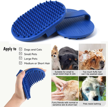 Dog Grooming Brush, Pet Shampoo Bath Brush Shedding Soothing Massage Rubber Comb with Adjustable Ring Handle for Long Short Haired Dogs and Cats 2pcs
