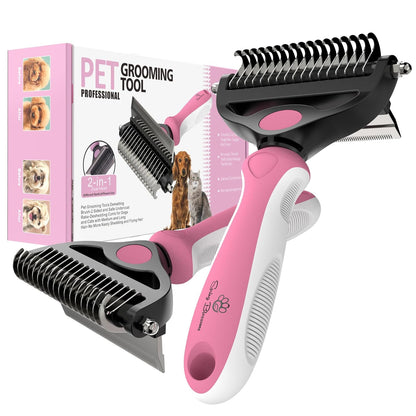 Spring Blossoms-2 in 1 Professional Grooming Rake for Cats & Dogs-Dematting Comb for Easy Mats & Tangles Removing,Pet Brush Safe No More Nasty Shedding and Flying Hair (Orange)