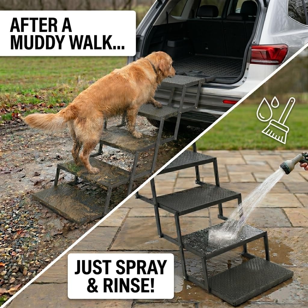Dog Steps for Car and Truck,25.6" H Foldable Dog Stairs for Large Dogs, Lightweight Pet Stairs Supports Up to 350 lbs, 5 Steps