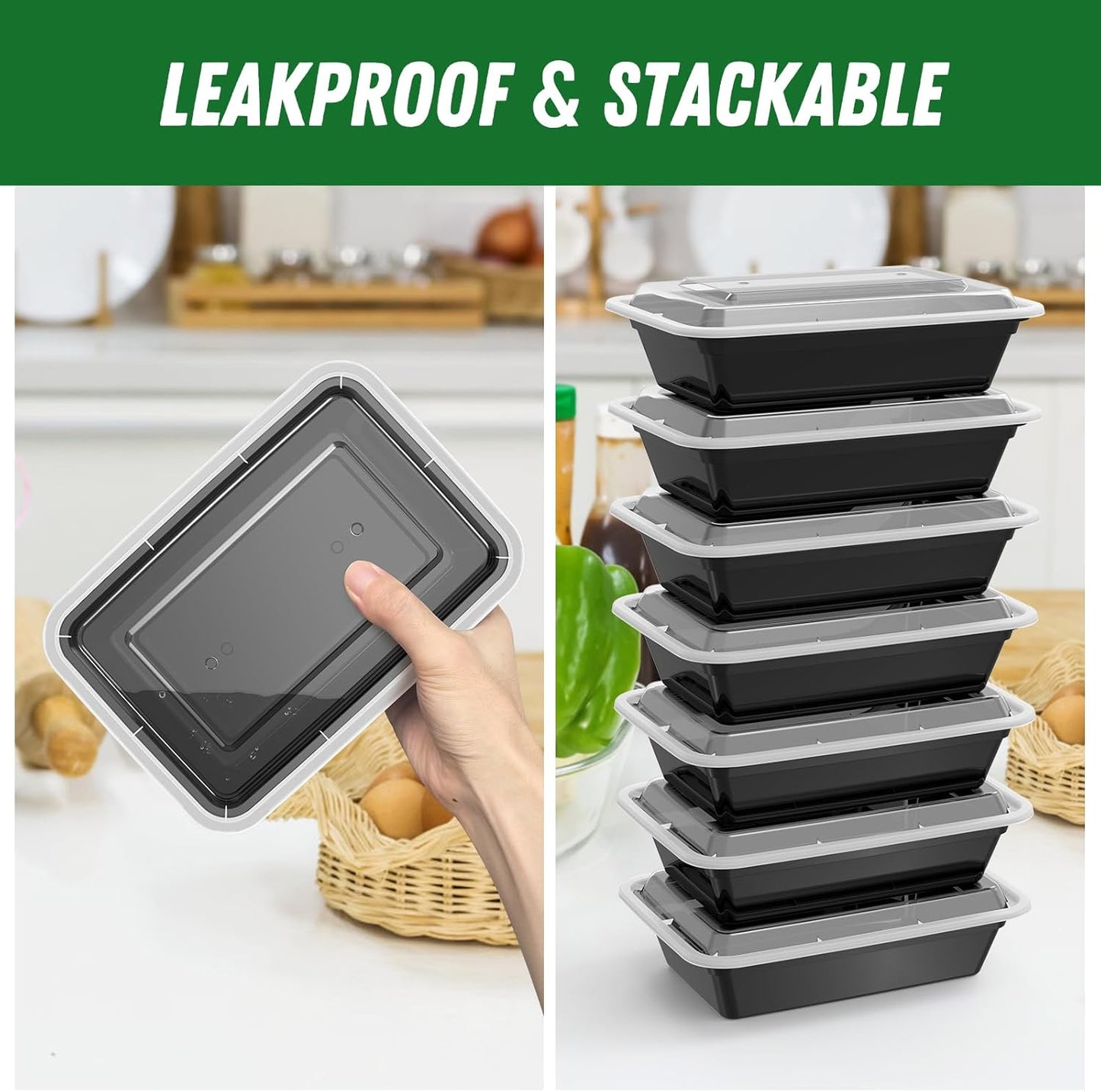 Dealusy 50 Pack (100-Piece) 24 oz Meal Prep Containers Reusable with Lids, Sturdy Leakproof & Food Safe, Microwave, Freezer, Dishwasher Safe Prep Containers, To Go Take Out Plastic Food Storage