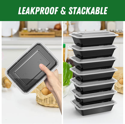 Dealusy 50 Pack (100-Piece) 24 oz Meal Prep Containers Reusable with Lids, Sturdy Leakproof & Food Safe, Microwave, Freezer, Dishwasher Safe Prep Containers, To Go Take Out Plastic Food Storage