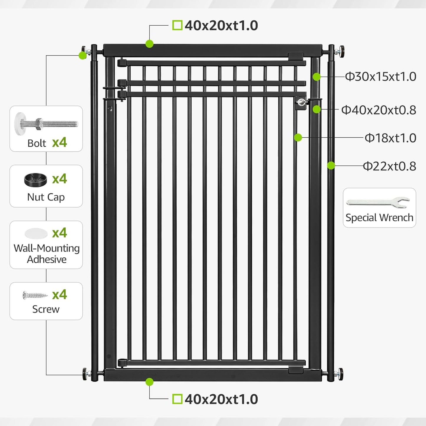 78.8" Extra Tall Cat Gate, 28.3-33" Wide Safety Metal Cat Door, Pressure Mounted Easy Walk Through Pet Gate with Door for Stairs, Doorways, Black