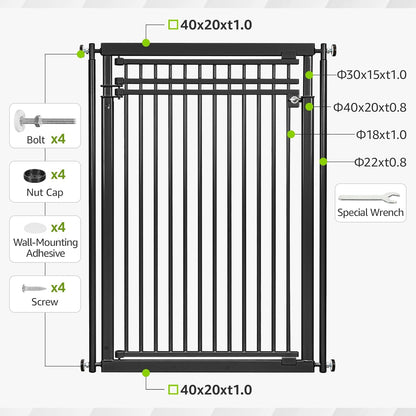 78.8" Extra Tall Cat Gate, 28.3-33" Wide Safety Metal Cat Door, Pressure Mounted Easy Walk Through Pet Gate with Door for Stairs, Doorways, Black