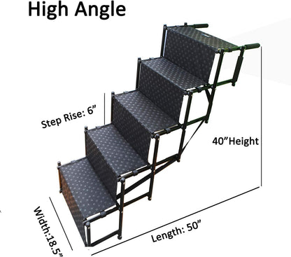 Upgraded Dog Stairs, Metal Frame Foldable Large Dog Step, Lightweight Portable Pet Ladder Ramp for Cars, SUVs and High Bed, 5 Steps