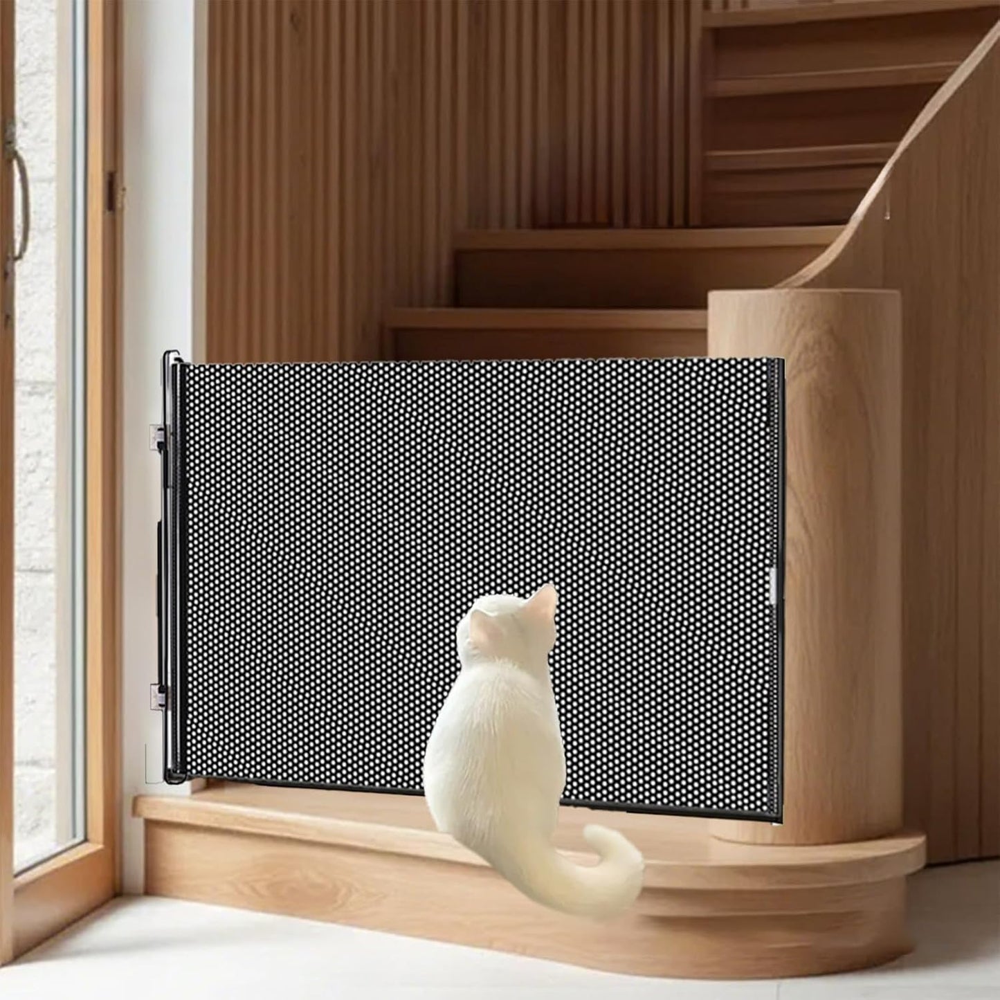 Dog Fences Indoor, Dog Gate Indoor Expandable and Durable for Doorway, Stairs, Hallways, Dogs Play Pen, Freestanding Dogs Fence with 5 Hooks, 49.21inch Length,19.69inch Wide, Black